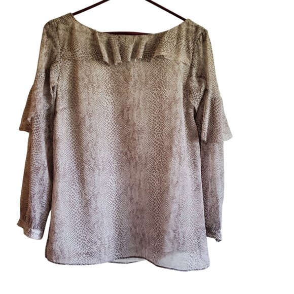 Banana Republic Ruffle Blouse Harriet Snake Neutral Medium - Picture 2 of 12